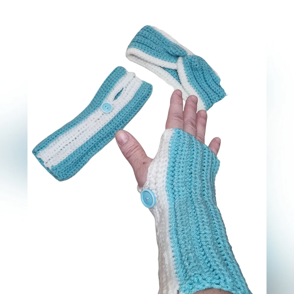 Crocheted Headband and Fingerless Gloves Matching Set